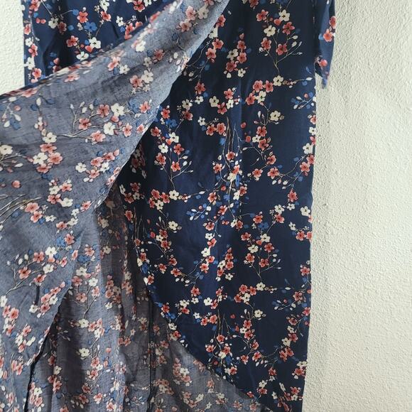 Xhilaration Blue Floral Hi Low Wrap Skirt Small Lightweight Flowy Soft - Picture 2 of 6